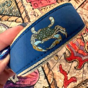 Leather Man Ltd Nautical Blue Crab Embroidered Belt Size 48
